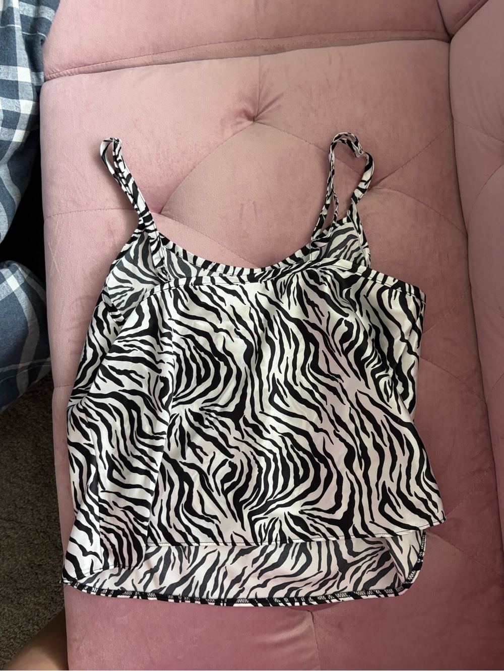 Zebra Print Spaghetti Strap Tank Top - Black & White